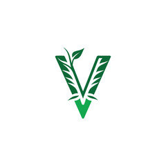 Green Letter V Logo with Leaf and Branch Embellishments alphabet initial