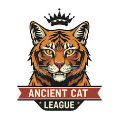 Fototapeta premium A tiger-like cat image with a crown and banner reading 