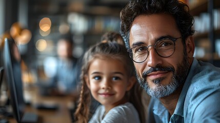 Obraz premium Business employee guiding a child through a virtual meeting