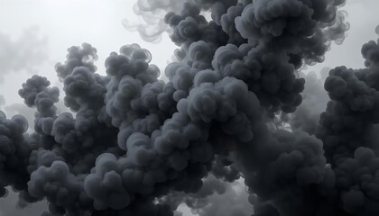 Dense swirling black smoke against a light background, creating a dramatic and atmospheric visual effect.