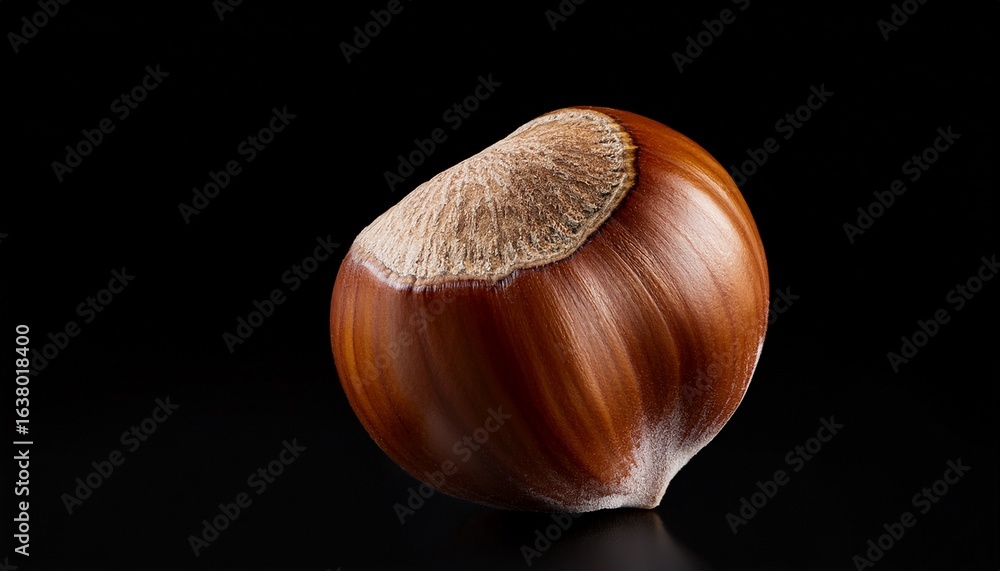 Poster a single hazelnut with shell against a black background view
