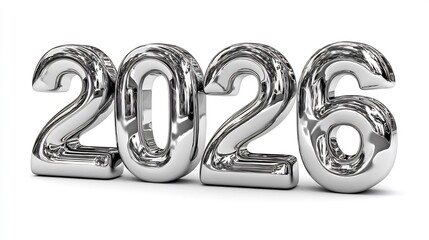 Shiny Chrome-Like Digits Displaying the Year 2026, Perfect for New Year, Future, and Design Concepts.