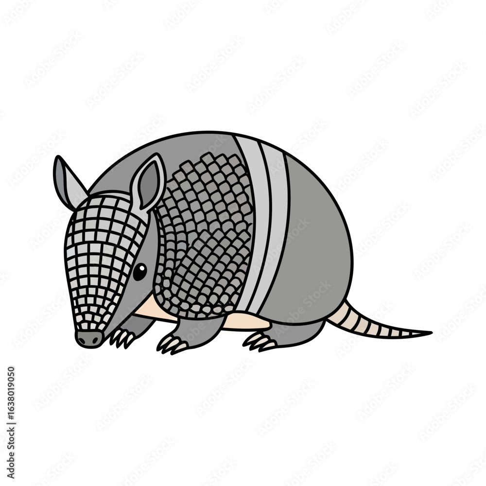 Poster armadillo illustration shows a gray animal with a segmented shell and a small tail.