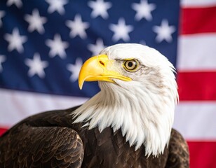 Naklejka premium American Bald Eagle on Constitution Scroll Symbolizing Freedom and Democracy. Eagle constitution scroll usa icon liberty government patriotic sign national emblem united state ideal.