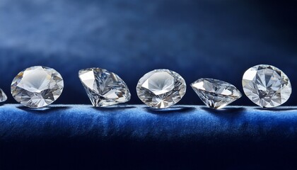 variety of ethical lab grown diamonds in different cuts and sizes arranged on a sleek modern surface of blue velvet showcasing their versatility minimal royal gray background with copy space