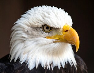 Obraz premium American Eagle and the Stars A majestic bald eagle the symbol of freedom and strength gazes with unwavering focus against a backdrop of the American flag. A national bird portrait