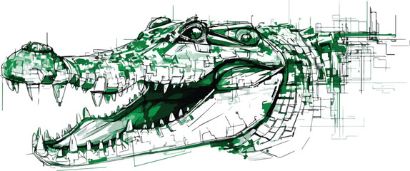 Green crocodile head illustration with abstract background design