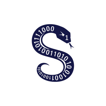 A stylized snake symbol shaped like the letter S with binary code markings.