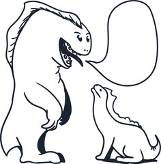 Cartoon dinosaurs have a conversation.