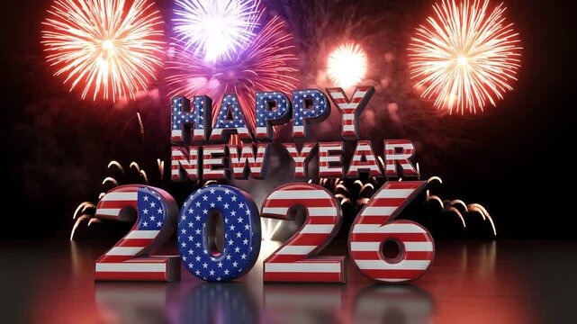 Happy New Year 2026: Fireworks Celebration &ndash; USA Patriotism