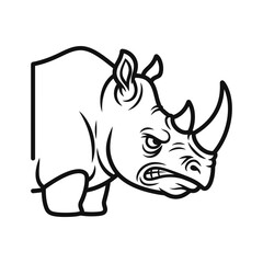 Fototapeta premium A rhinoceros head with a large horn is shown in a black and white illustration.