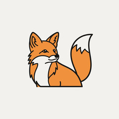 Obraz premium An orange fox illustration is sitting with its tail curved looking to the side.