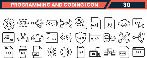 Vector art of programming and coding icon set isolated on white background