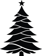 Black silhouette Christmas tree with star on top, elegant holiday pine tree design, festive winter decoration vector illustration, simple seasonal art
