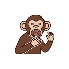Cartoon monkey with mouth open and hand near chest looking surprised or shocked.