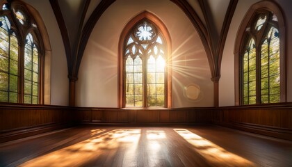 Obraz premium copy space featuring a tranquil scene of a church window with soft sunlight streaming in