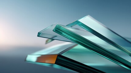 Transparent Glass Layers with Angled Edges and Gradient Background.