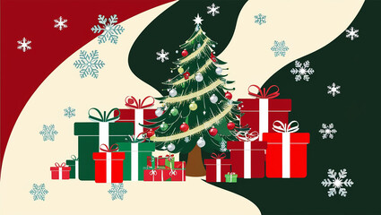 Naklejka premium christmas tree with gifts