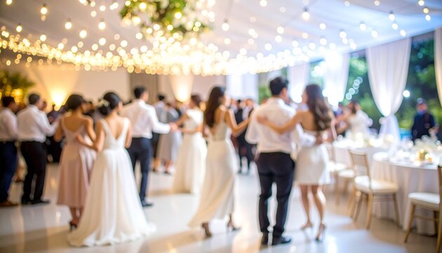 Blurred Wedding Reception with Guests Dancing