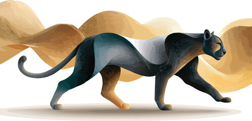 Majestic panther illustration dynamic movement vibrant colors
