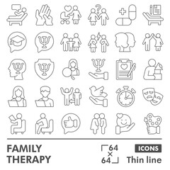 Family therapy symbols collection or sketches, psyhology theme bubble with thin line style signs for web and app. Vector graphics isolated on white background.