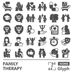 Fototapeta premium Family therapy symbols collection or sketches, psyhology theme bubble with glyph style signs for web and app. Vector graphics isolated on white background.