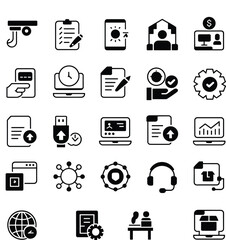 Business icons set, technology vector icons, office tools, data transfer, remote work, analytics, cloud computing, digital workspace icons