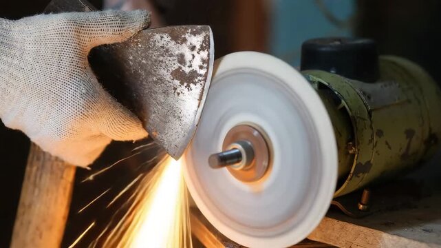Sharpening an axe with a grinding wheel for best performance
