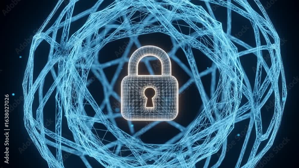 Poster digital protection: abstract lock in interconnected network visualization for secure data communicat