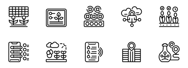 Modern Agriculture Technology Icons: Smart Farming, Data Analysis, and Precision Growing System for Sustainable Crops.