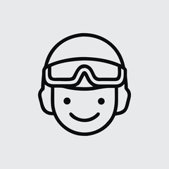 Smiling Aviator or Pilot Icon with Goggles and Helmet on Gray vector illustration