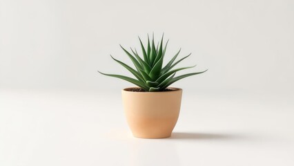 Obraz premium Aloe Vera Plant in Beige Pot, Minimalist, Clean, White Background.