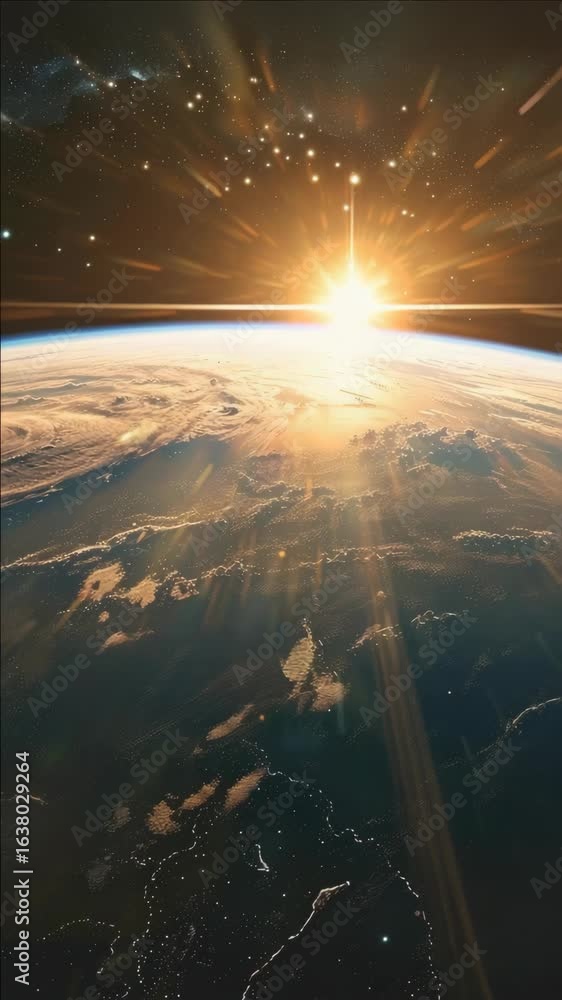 Canvas Prints astrographic depicting the sun setting over a distant planet with rings visible.