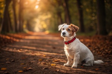 Jack Russell Terrier Puppy in Autumn Woods
