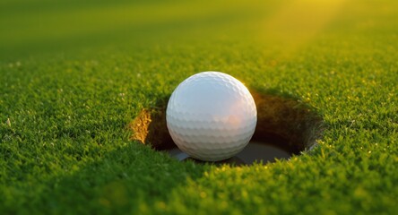 Golf Ball in Hole Stunning Sunset on the Green