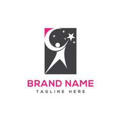 Logo of a Person Reaching for Stars and Moon with Brand Name Placeholder silhouette