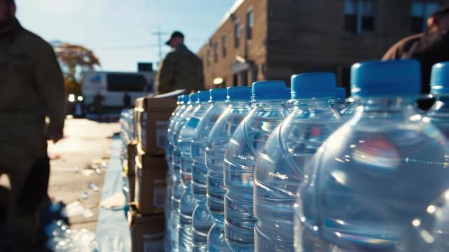 Disposable bottles of clear, clean drinking water for purchase, suitable for personal use or disaster preparedness.