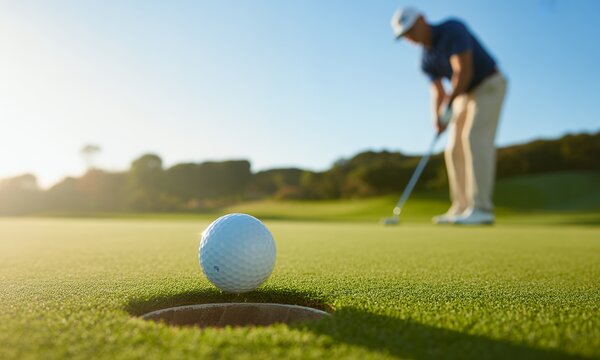 Golf Ball on the Edge of the Hole A Close-Up View of Putting Perfection