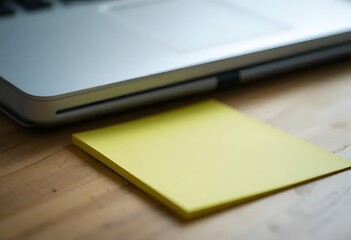 Bright Sticky Note in Macro Detail on Work Desk