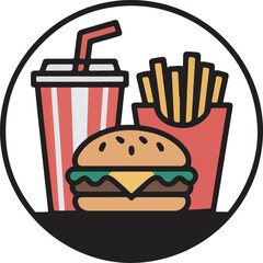 Delicious Fast Food Combo: Burger, Fries, and Soda Icon for Restaurant Menus and Takeout Designs