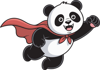 Naklejka premium Dynamic Superhero Panda Cartoon Character Flying with Cape for Children's Illustration