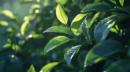 Obraz premium Green tea leaves closeup