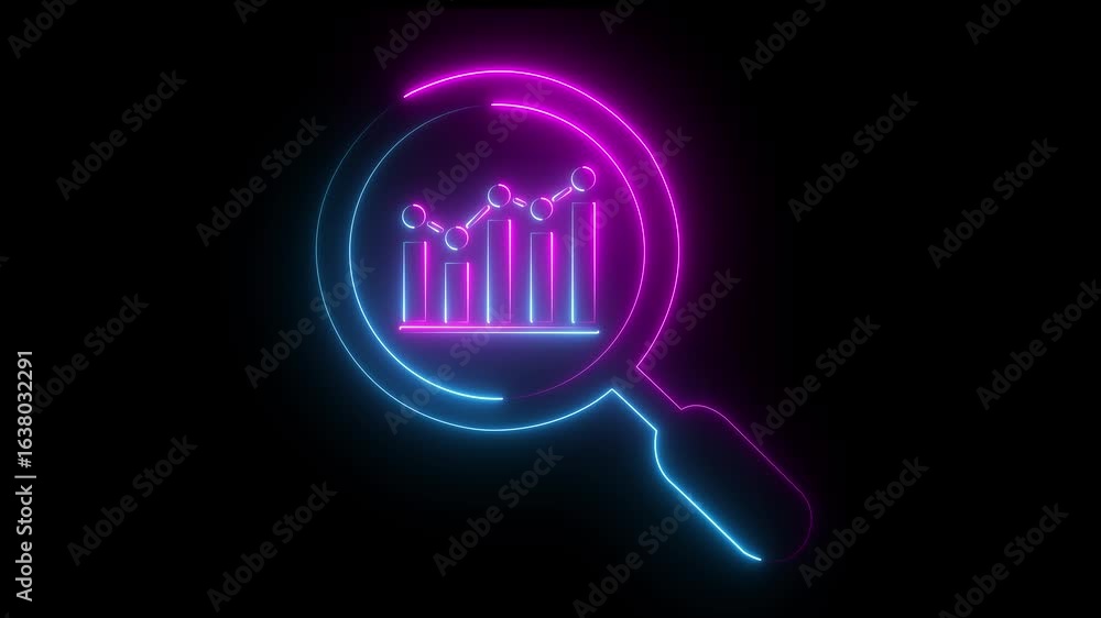 Poster glowing neon seo icon on transparent background. motion graphic animation for digital marketing and 