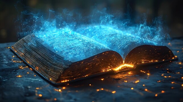 An open book with glowing self writing pages