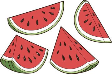 Fresh Watermelon Illustration with Seeds and Slice. Realistic Watermelon Illustration for Summer Designs. Whole and Sliced Watermelon Illustration for Food Projects. Juicy Watermelon Illustration