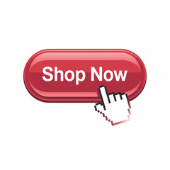 Fototapeta premium Red shop now button with a hand cursor pointing to it