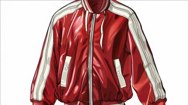 Sleek, sporty red jacket with bold white stripes on the sides. Hoodie design for casual comfort and style.