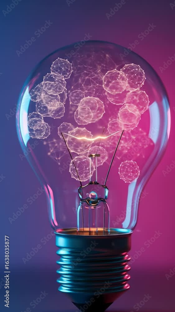 Poster idea bulb with innovation networks, digital connections and brainstorming concepts under blue and pi