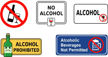 Create a kinds of deferent No alcohol allowed sign vector art with white background. © al