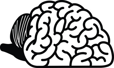 Human brain silhouette, black and white illustration, anatomical lines, psychology symbol, mental health concept, science, intelligence, abstract art design